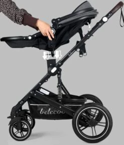 Belecoo - Luxe Kinderwagen - 3-in-1 Buggy - Opklapbare Wandelwagen - Autostoel - Wieg - Multifunctioneel - Zwart -Babyreizen 1021x1200 3