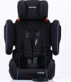 Hamilton By Yoop Cabrio Premium Opvouwbare Autostoel – Veilig, Comfortabel En Lichtgewicht Autozitje – Groep I, II, III Autostoeltje Voor 9 Maanden Tot 12 Jaar – Neon Blauw – ISOFIX Kliksysteem - 1e Opvouwbare Autostoel Ter Wereld - Zwart/Neon Blauw -Babyreizen 1034x1200