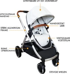Deryan Evy Kinderwagen - Duo Kinderwagen - Uitbreidbaar - Inclusief Reiswieg - Creme -Babyreizen 1135x1200 4