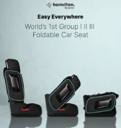 Hamilton By Yoop Cabrio Premium Opvouwbare Autostoel – Veilig, Comfortabel En Lichtgewicht Autozitje – Groep I, II, III Autostoeltje Voor 9 Maanden Tot 12 Jaar – Neon Blauw – ISOFIX Kliksysteem - 1e Opvouwbare Autostoel Ter Wereld - Zwart/Neon Blauw -Babyreizen 1139x1200 1