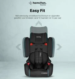 Hamilton By Yoop Cabrio Premium Opvouwbare Autostoel – Veilig, Comfortabel En Lichtgewicht Autozitje – Groep I, II, III Autostoeltje Voor 9 Maanden Tot 12 Jaar – Neon Blauw – ISOFIX Kliksysteem - 1e Opvouwbare Autostoel Ter Wereld - Zwart/Neon Blauw -Babyreizen 1139x1200 3
