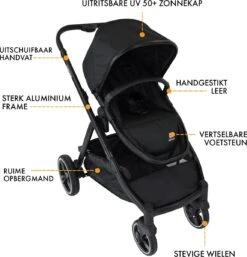 Deryan Evy Kinderwagen - Duo Kinderwagen - Uitbreidbaar - Inclusief Reiswieg - Zwart -Babyreizen 1152x1200 2