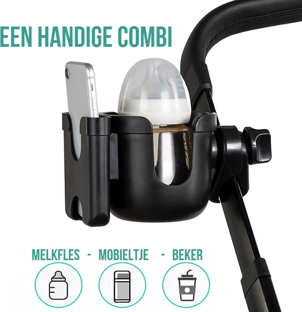 Merkloos Allernieuwste Universele Bekerhouder PLUS Telefoonhouder Voor Kinderwagen, Buggy En Fiets - Kinderwagen Accessoires - Combi 2-in-1 - ZWART 5 Merkloos Allernieuwste Universele Bekerhouder PLUS Telefoonhouder Voor Kinderwagen, Buggy En Fiets - Kinderwagen Accessoires - Combi 2-in-1 - ZWART - Afbeelding 3