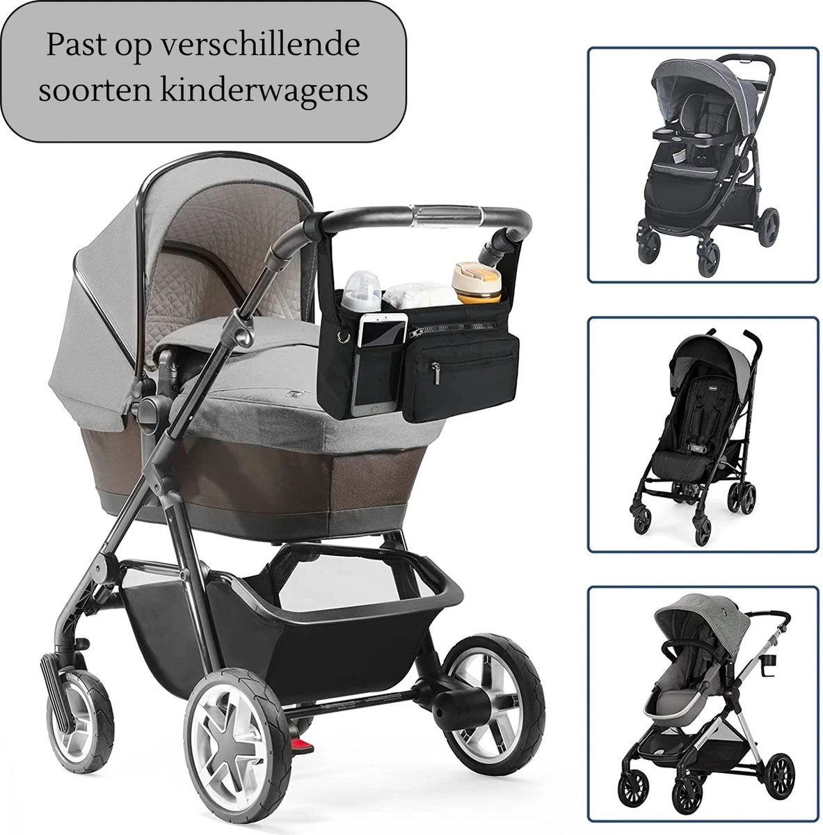 Kinderwagen Opbergtas - Organizer - Luiertas - Buggy - Reis - Waterafstotend 4 Kinderwagen Opbergtas - Organizer - Luiertas - Buggy - Reis - Waterafstotend - Afbeelding 2