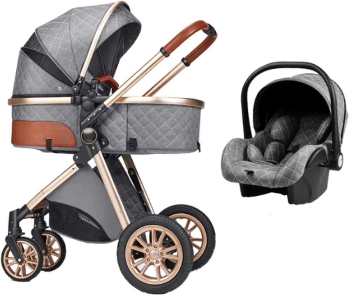 Merkloos Kinderwagen 3-in-1 – Luxe Kinderwagen - Buggy – Wandelwagen - Multifunctioneel – Opklapbaar – Incl Autostoel – Grijs 4 Merkloos Kinderwagen 3-in-1 – Luxe Kinderwagen - Buggy – Wandelwagen - Multifunctioneel – Opklapbaar – Incl Autostoel – Grijs - Afbeelding 2