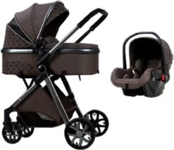 Merkloos Kinderwagen 3-in-1 – Luxe Kinderwagen - Buggy – Wandelwagen - Multifunctioneel – Opklapbaar – Incl Autostoel – Donkerbruin -Babyreizen 1200x1037