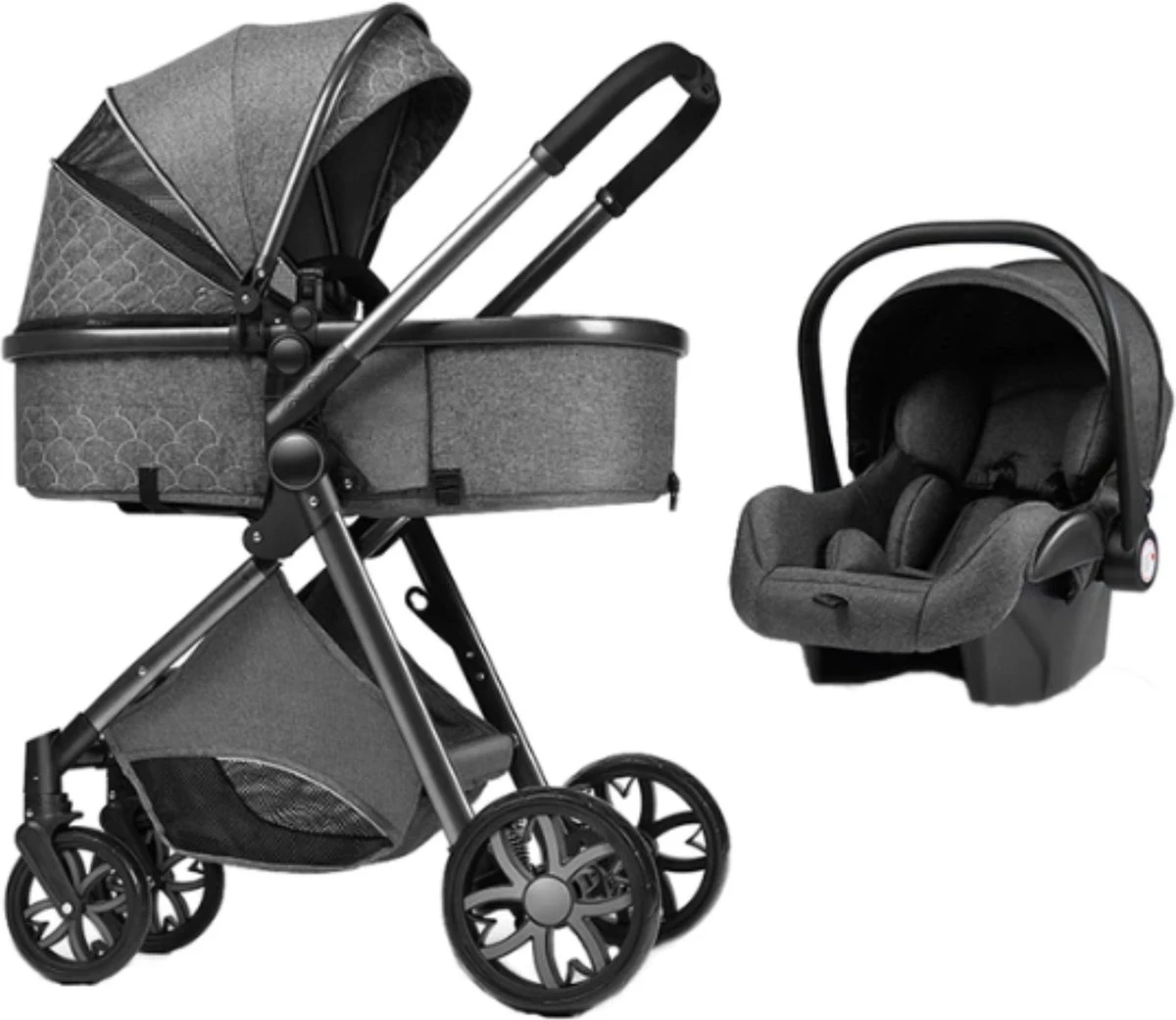 Merkloos Kinderwagen 3-in-1 – Luxe Kinderwagen - Buggy – Wandelwagen - Multifunctioneel – Opklapbaar – Incl Autostoel – Donkergrijs 4 Merkloos Kinderwagen 3-in-1 – Luxe Kinderwagen - Buggy – Wandelwagen - Multifunctioneel – Opklapbaar – Incl Autostoel – Donkergrijs - Afbeelding 2