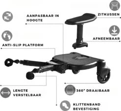 Merkloos Kinderwagen/Buggy Meerijdplankje - Kant & Klaar - In Elkaar Gezet - Universeel – Met Zitje – Verstelbaar – Zwart -Babyreizen 1200x1096 1