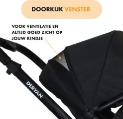 Deryan Evy Kinderwagen - Duo Kinderwagen - Uitbreidbaar - Inclusief Reiswieg - Zwart -Babyreizen 1200x1164 3