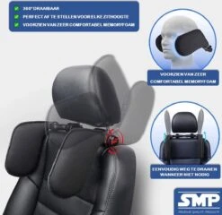 SMP® Hoofdsteun Auto Voor Kinderen En Volwassenen Voor Slapen In Auto - Nekkussen Auto - Reiskussen Auto - Neksteun Auto - Hoofdkussen Auto - Verstelbaar - Memoryfoam Met Ademde Stof - Zwart -Babyreizen 1200x1168 2