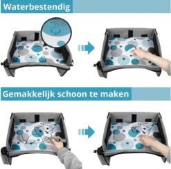 Premium Reistafel Voor Kinderen - Inclusief Tablethouder + Gratis Draagtas En Potloden - Auto Organizer - Playtray - Opvouwbaar - Speeltafel Auto - Tekentafel Auto - Grijs -Babyreizen 1200x1192 1