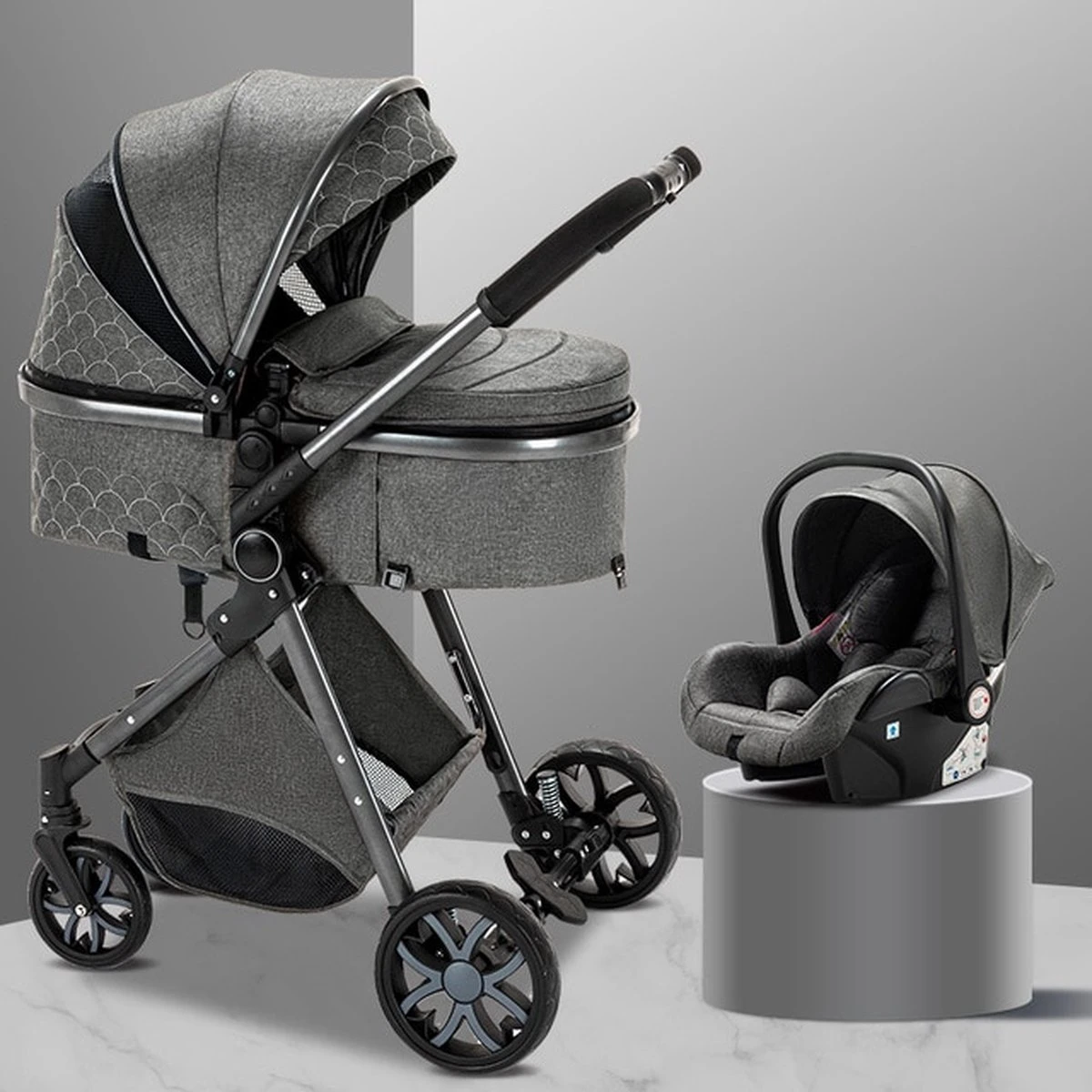Merkloos Kinderwagen 3-in-1 – Luxe Kinderwagen - Buggy – Wandelwagen - Multifunctioneel – Opklapbaar – Incl Autostoel – Donkergrijs 3 Merkloos Kinderwagen 3-in-1 – Luxe Kinderwagen - Buggy – Wandelwagen - Multifunctioneel – Opklapbaar – Incl Autostoel – Donkergrijs