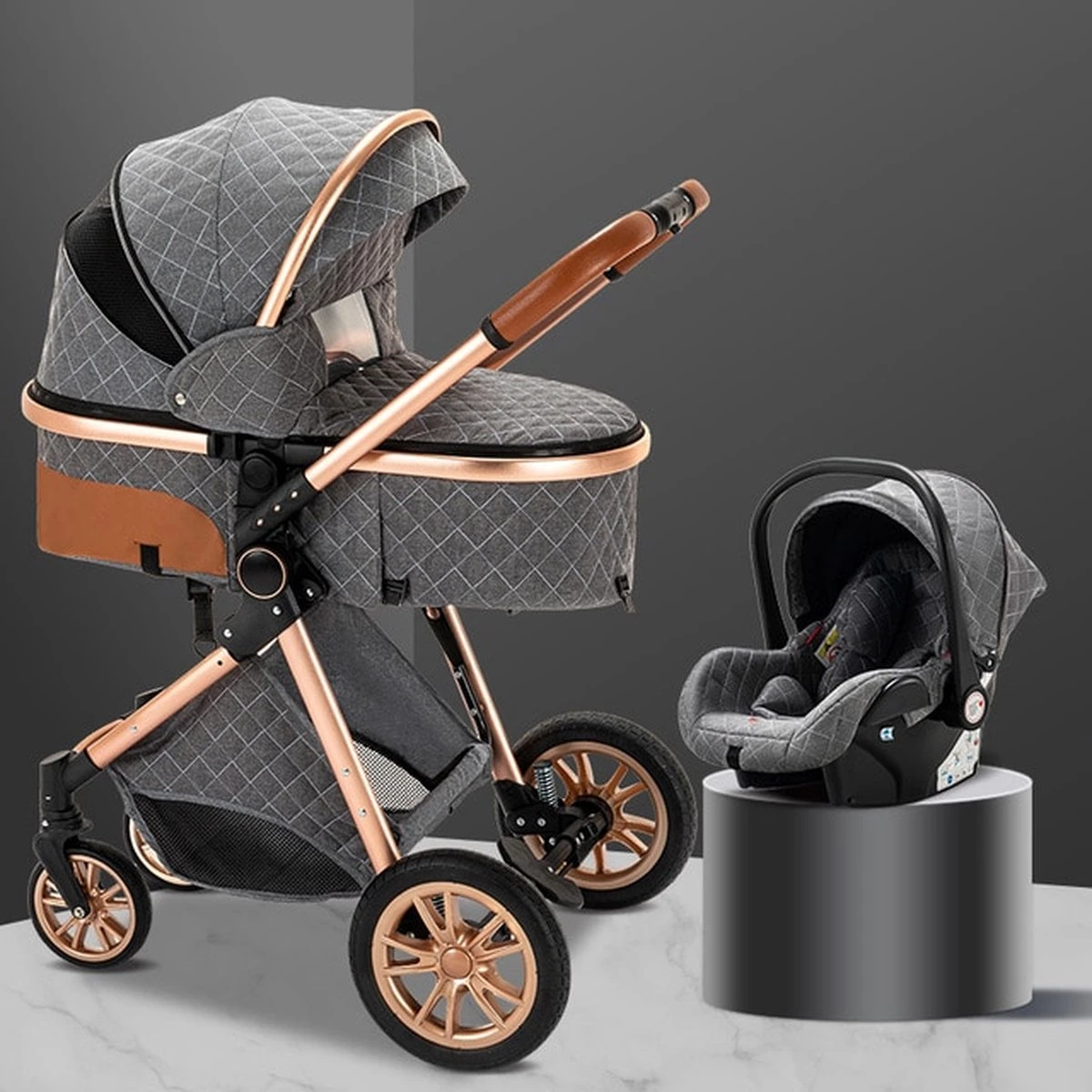 Merkloos Kinderwagen 3-in-1 – Luxe Kinderwagen - Buggy – Wandelwagen - Multifunctioneel – Opklapbaar – Incl Autostoel – Grijs 3 Merkloos Kinderwagen 3-in-1 – Luxe Kinderwagen - Buggy – Wandelwagen - Multifunctioneel – Opklapbaar – Incl Autostoel – Grijs