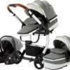 Merkloos BrightWise Luxe Kinderwagen 3 In 1 Voldoet Aan Alle Europese Veiligheidscertificaten - Wandelwagen - Kinderwagen 3-in-1 Incl Autostoel - Kinderwagen Maxi Cosi – Buggy 3 In 1 - Newborn - Leer - Grijs -Babyreizen 1200x995 4