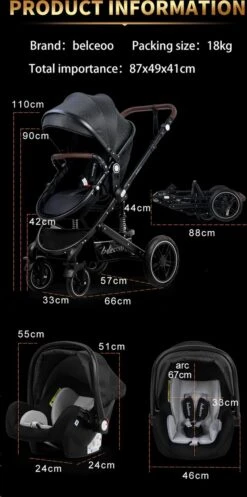 Belecoo - Luxe Kinderwagen - 3-in-1 Buggy - Opklapbare Wandelwagen - Autostoel - Wieg - Multifunctioneel - Zwart -Babyreizen 596x1200 1