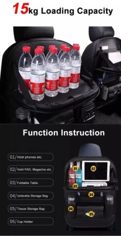 Merkloos PREMIUM Autostoel Organizer - Carseat Organiser - Auto Stoel Organizer - Tablet Houder - Auto Tafeltje - Auto Organizer - Beker Houder - Paraplu Houder - Tissue Doos Houder -Babyreizen 618x1200