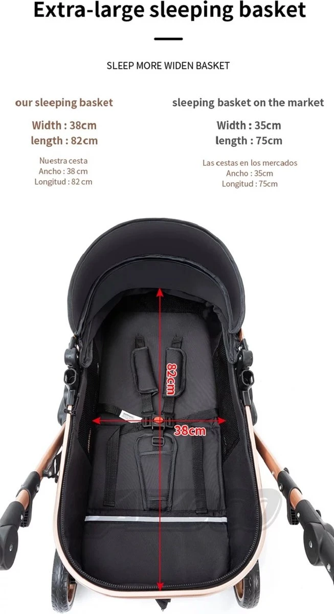 Merkloos Luxe Multi-functionele 3 In 1 Wandelwagen - Babywagen - Kwalitatieve Buggy - Opklapbare Kinderwagen - Licht En Flexibel 5 Merkloos Luxe Multi-functionele 3 In 1 Wandelwagen - Babywagen - Kwalitatieve Buggy - Opklapbare Kinderwagen - Licht En Flexibel - Afbeelding 3